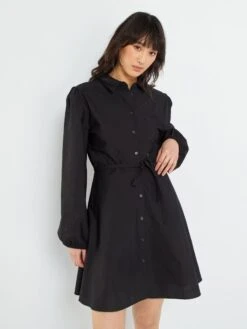 Vestido Camisero Corto Con Cinturón - Negro -TrendyModa Ventas vestido camisero corto con cinturon negro ame09 4 frb5