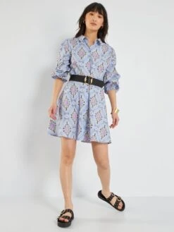 Vestido Camisero Corto Con Cinturón - PURPURA