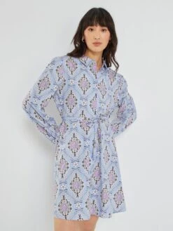 Vestido Camisero Corto Con Cinturón - PURPURA -TrendyModa Ventas vestido camisero corto con cinturon purpura ame09 3 frb5