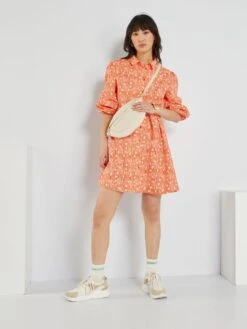 Vestido Camisero Corto Con Cinturón - ROJO