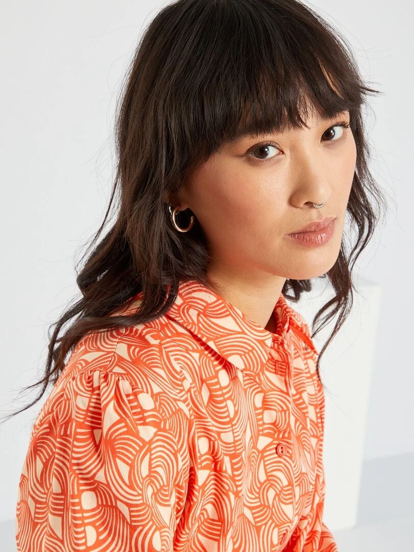 Vestido Camisero Corto Con Cinturón - ROJO 5 Vestido Camisero Corto Con Cinturón - ROJO - Imagen 3