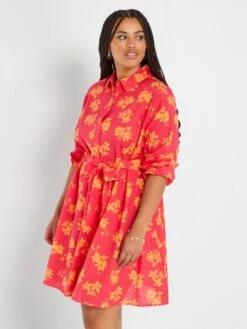 Vestido Camisero Corto Con Cinturón - ROSA -TrendyModa Ventas vestido camisero corto con cinturon rosa aev14 1 frb4