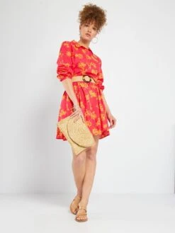 Vestido Camisero Corto Estampado - ROSA