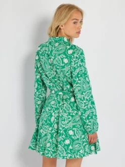 Vestido Camisero Corto Estampado - VERDE -TrendyModa Ventas vestido camisero corto estampado verde adz77 4 frb3