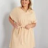 Vestido Camisero De Gasa De Algodón - BEIGE -TrendyModa Ventas vestido camisero de gasa de algodon beige zn797 1 frb1