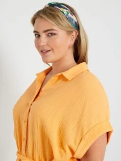 Vestido Camisero De Gasa De Algodón - Naranja Albaricoque -TrendyModa Ventas vestido camisero de gasa de algodon naranja albaricoque zn797 7 frb4