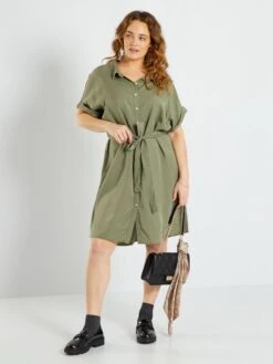 Vestido Camisero De Lyocell - Verde Liquen