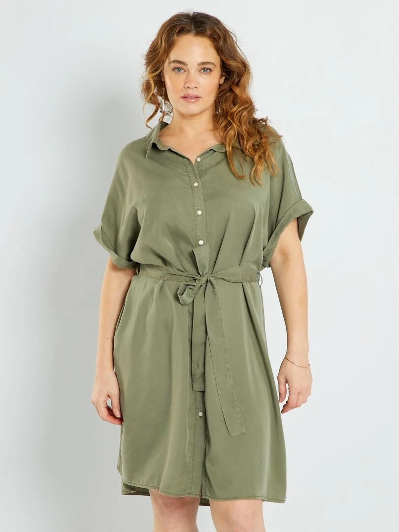 Vestido Camisero De Lyocell - Verde Liquen 4 Vestido Camisero De Lyocell - Verde Liquen - Imagen 2