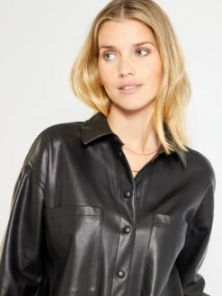 Vestido Camisero De Piel Sintética - Negro -TrendyModa Ventas vestido camisero de piel sintetica negro zg170 1 frb3