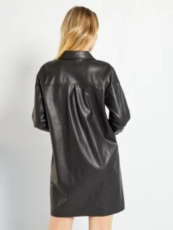 Vestido Camisero De Piel Sintética - Negro -TrendyModa Ventas vestido camisero de piel sintetica negro zg170 1 frb4