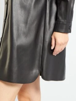 Vestido Camisero De Piel Sintética - Negro -TrendyModa Ventas vestido camisero de piel sintetica negro zg170 1 frb5