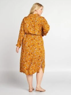 Vestido Camisero Midi Con Estampado All Over - MARRON -TrendyModa Ventas vestido camisero midi con estampado all over marron ahv54 2 frb3