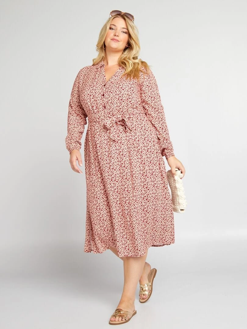 Vestido Camisero Midi Con Estampado All Over - ROJO 3 Vestido Camisero Midi Con Estampado All Over - ROJO