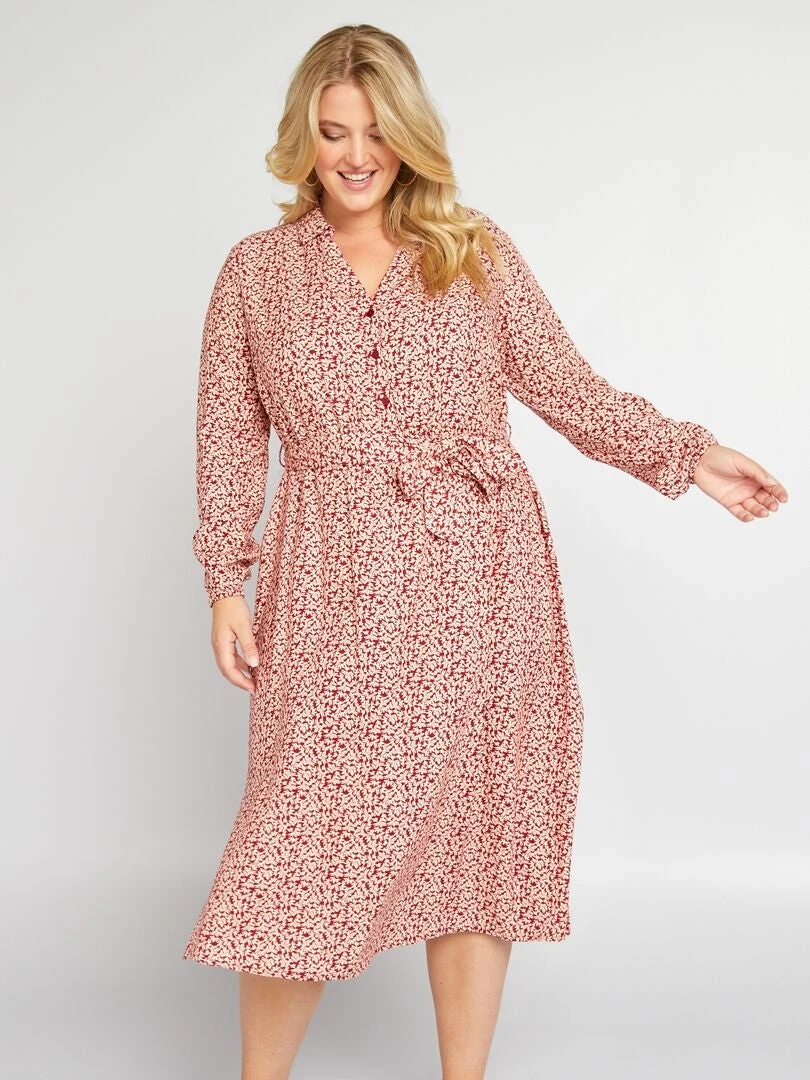 Vestido Camisero Midi Con Estampado All Over - ROJO 4 Vestido Camisero Midi Con Estampado All Over - ROJO - Imagen 2