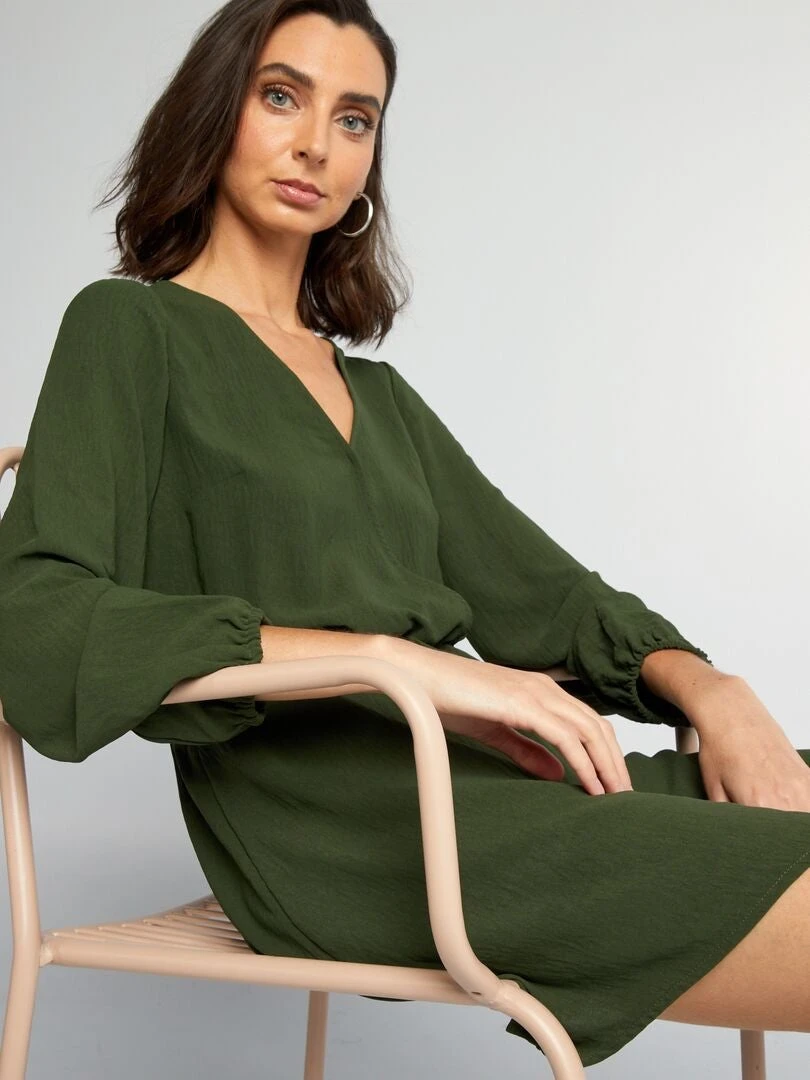 Vestido Con Escote Cruzado - KOMU VERDE 3 Vestido Con Escote Cruzado - KOMU VERDE