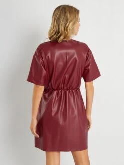 Vestido Corto Con Cinturón Anudable - Rojo Burdeos -TrendyModa Ventas vestido corto con cinturon anudable rojo burdeos zi680 2 frb3