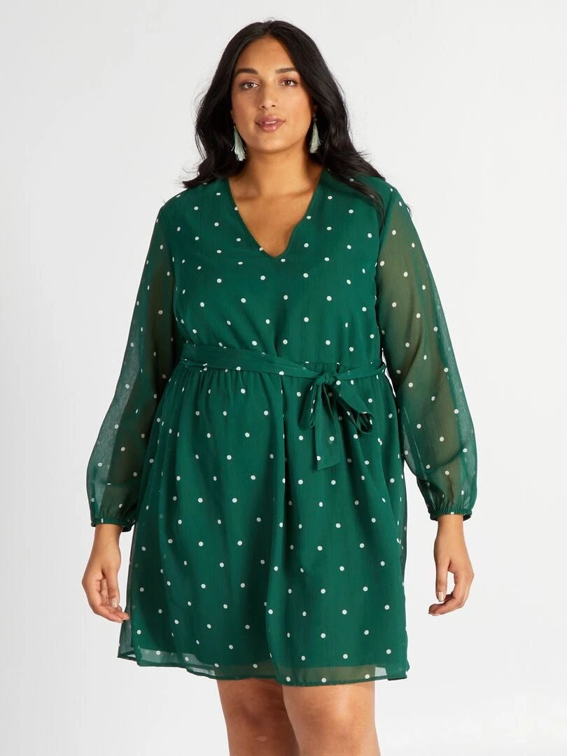 Vestido Corto Con Escote De Pico - VERDE 3 Vestido Corto Con Escote De Pico - VERDE