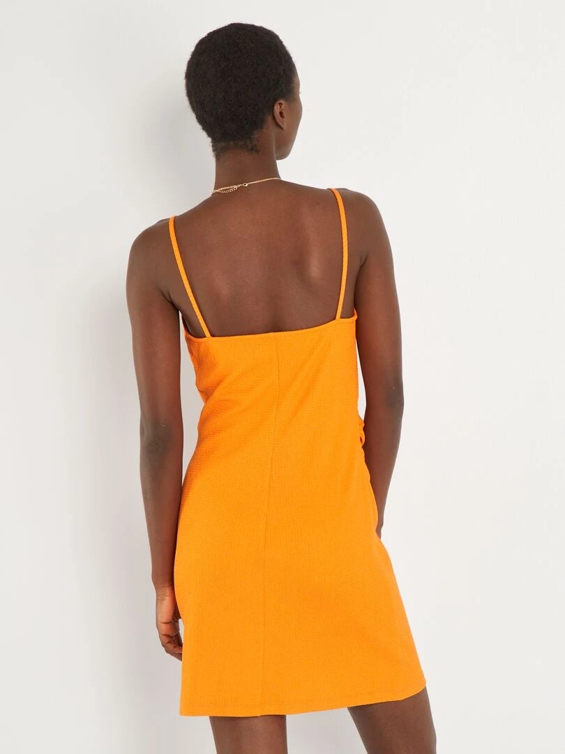 Vestido Corto Con Escote Drapeado - Naranja 6 Vestido Corto Con Escote Drapeado - Naranja - Imagen 4