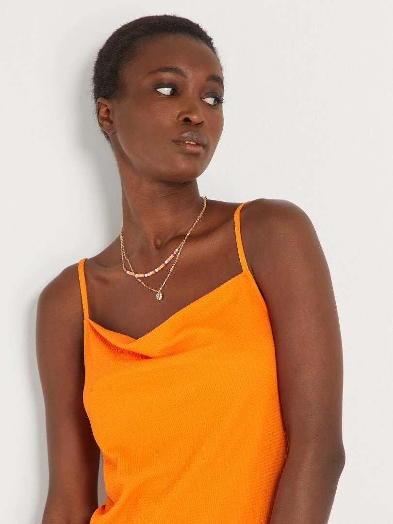 Vestido Corto Con Escote Drapeado - Naranja 7 Vestido Corto Con Escote Drapeado - Naranja - Imagen 5