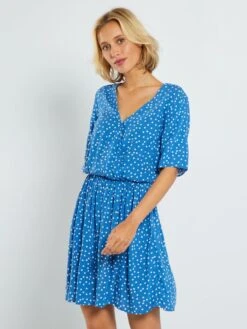 Vestido Corto Con Estampado De Fantasía - AZUL -TrendyModa Ventas vestido corto con estampado de fantasia azul zk715 7 frb2