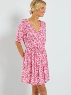 Vestido Corto Con Estampado De Fantasía - ROSA