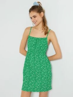 Vestido Corto Con Motivos - VERDE
