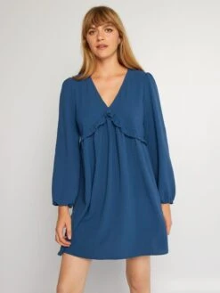 Vestido Corto Con Volante Texturizado - Azul 7 Vestido Corto Con Volante Texturizado - Azul -TrendyModa Ventas vestido corto con volante texturizado azul aiu35 1 frb2