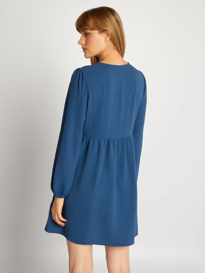 Vestido Corto Con Volante Texturizado - Azul 5 Vestido Corto Con Volante Texturizado - Azul - Imagen 3