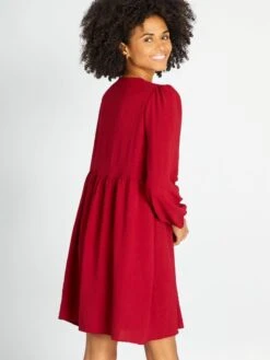 Vestido Corto Con Volante Texturizado - Rojo -TrendyModa Ventas vestido corto con volante texturizado rojo aiu35 3 frb3