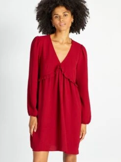 Vestido Corto Con Volante Texturizado - Rojo -TrendyModa Ventas vestido corto con volante texturizado rojo aiu35 3 frb4