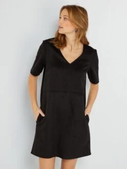 Vestido Corto De Antelina - Negro -TrendyModa Ventas vestido corto de antelina negro zi686 2 frb5