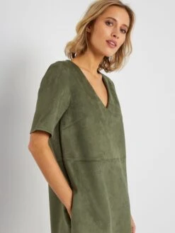 Vestido Corto De Antelina - Verde Oscuro -TrendyModa Ventas vestido corto de antelina verde oscuro zi686 3 frb3