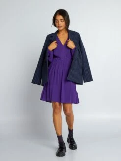 Vestido Corto De Crespón - PURPURA