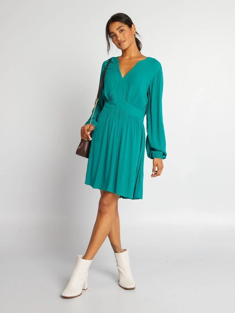 Vestido Corto De Crespón - VERDE 2 Vestido Corto De Crespón - VERDE