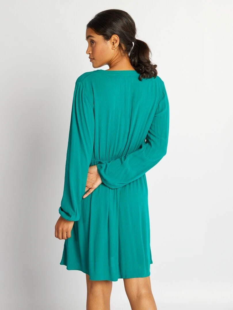 Vestido Corto De Crespón - VERDE 4 Vestido Corto De Crespón - VERDE - Imagen 3