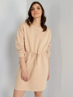 Vestido Corto De Felpa Liso - BEIGE