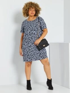 Vestido Corto De Flores - AZUL