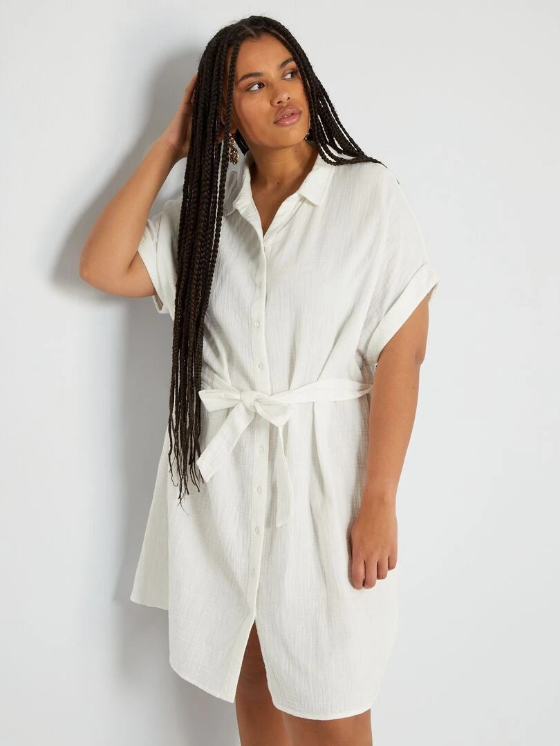 Vestido Corto De Gasa De Algodón - BLANCO 3 Vestido Corto De Gasa De Algodón - BLANCO