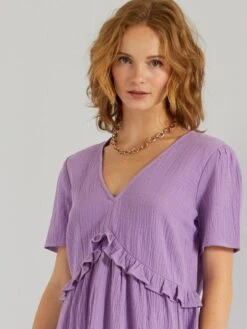 Vestido Corto De Gasa De Algodón - Morado -TrendyModa Ventas vestido corto de gasa de algodon morado zn774 5 frb3