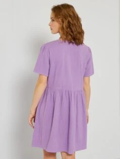 Vestido Corto De Gasa De Algodón - Morado -TrendyModa Ventas vestido corto de gasa de algodon morado zn774 5 frb5