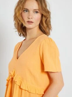 Vestido Corto De Gasa De Algodón - Naranja Albaricoque 9 Vestido Corto De Gasa De Algodón - Naranja Albaricoque -TrendyModa Ventas vestido corto de gasa de algodon naranja albaricoque zn774 7 frb3