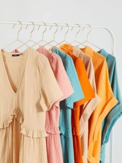 Vestido Corto De Gasa De Algodón - Naranja Albaricoque 10 Vestido Corto De Gasa De Algodón - Naranja Albaricoque -TrendyModa Ventas vestido corto de gasa de algodon naranja albaricoque zn774 7 frb4