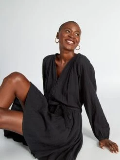 Vestido Corto De Gasa De Algodón - Negro 12 Vestido Corto De Gasa De Algodón - Negro -TrendyModa Ventas vestido corto de gasa de algodon negro axz58 1 frb5