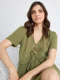 Vestido Corto De Gasa De Algodón - Verde Liquen 11 Vestido Corto De Gasa De Algodón - Verde Liquen -TrendyModa Ventas vestido corto de gasa de algodon verde liquen zn774 9 frb4