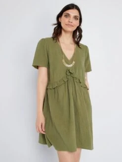 Vestido Corto De Gasa De Algodón - Verde Liquen 13 Vestido Corto De Gasa De Algodón - Verde Liquen -TrendyModa Ventas vestido corto de gasa de algodon verde liquen zn774 9 frb6