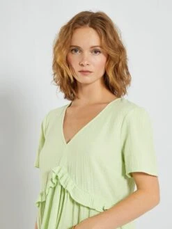 Vestido Corto De Gasa De Algodón - VERDE -TrendyModa Ventas vestido corto de gasa de algodon verde zn774 10 frb3