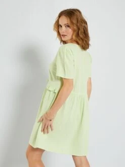 Vestido Corto De Gasa De Algodón - VERDE -TrendyModa Ventas vestido corto de gasa de algodon verde zn774 10 frb5