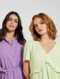 Vestido Corto De Gasa De Algodón - VERDE -TrendyModa Ventas vestido corto de gasa de algodon verde zn774 10 frb6