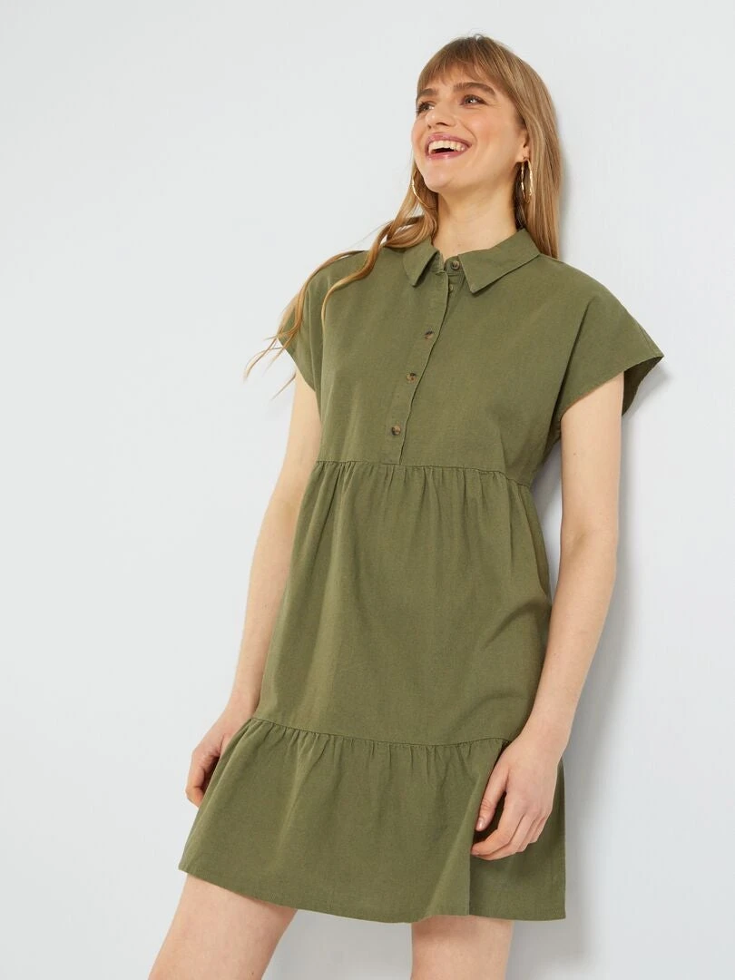 Vestido Corto De Lino 'JDY' - KAKI 3 Vestido Corto De Lino 'JDY' - KAKI