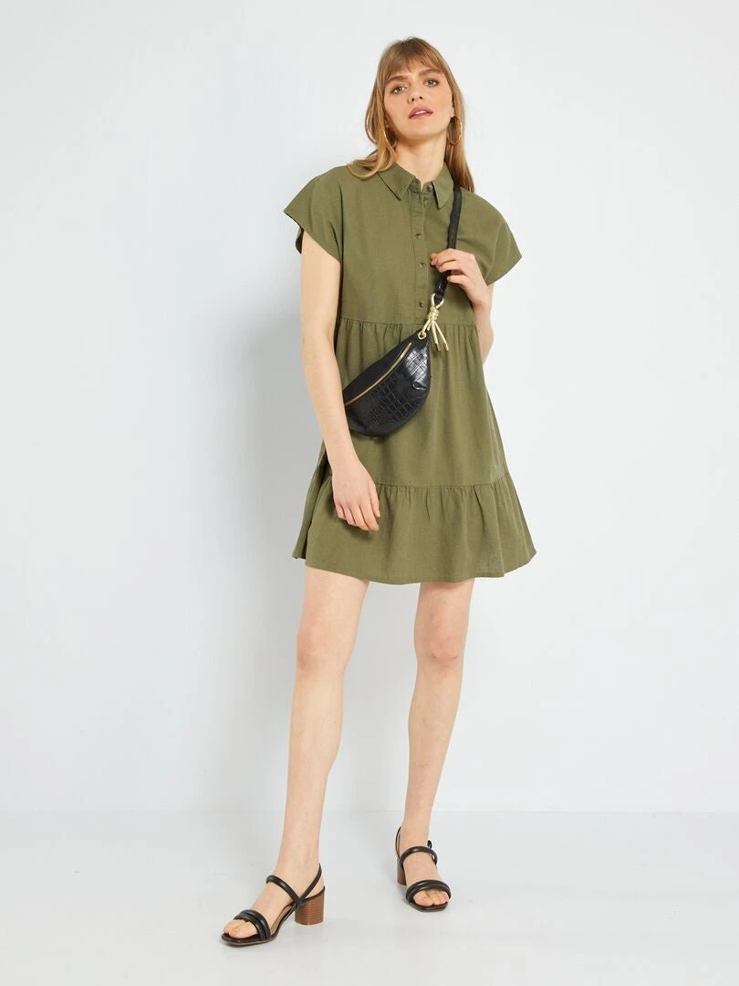 Vestido Corto De Lino 'JDY' - KAKI 4 Vestido Corto De Lino 'JDY' - KAKI - Imagen 2